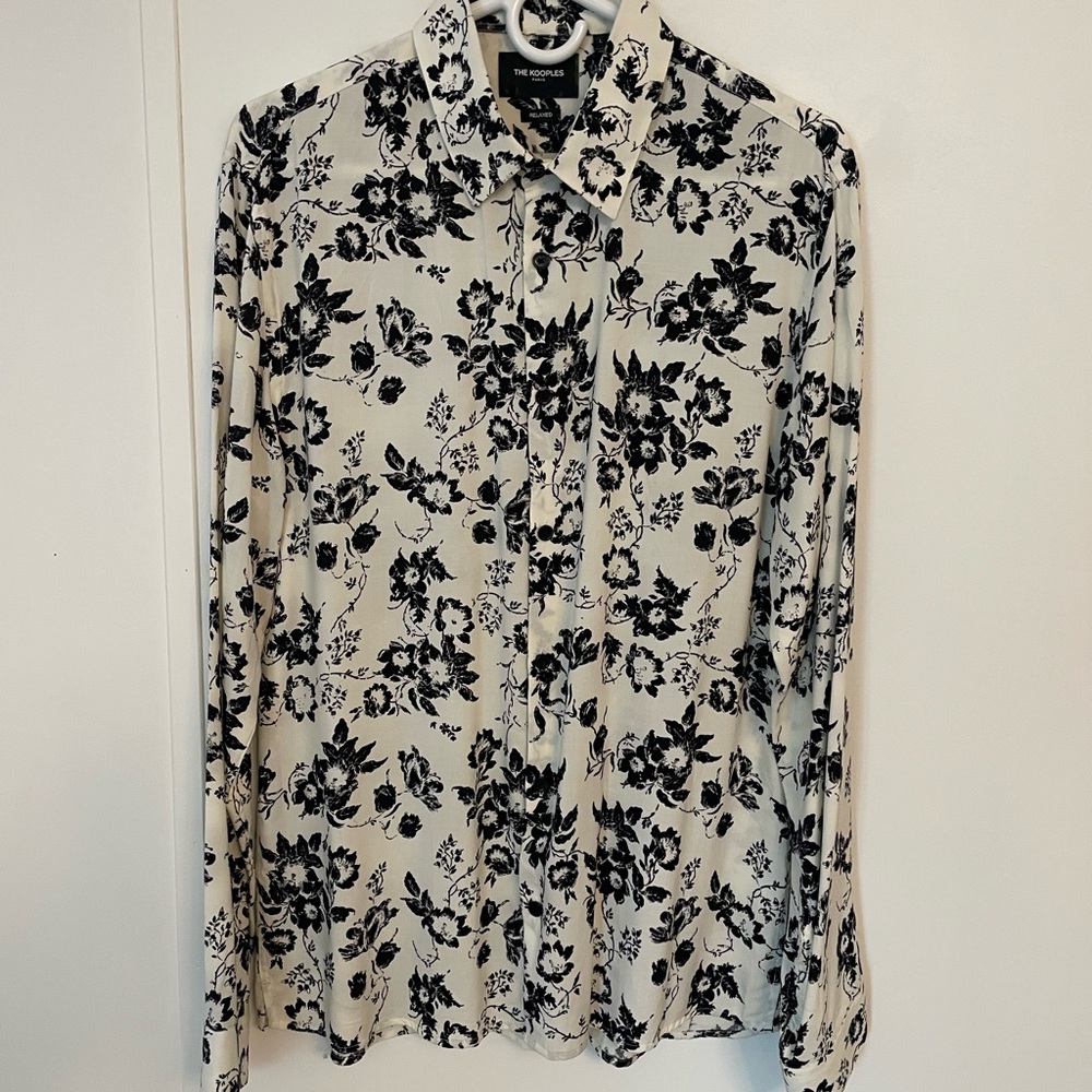 The Kooples Long Sleeve Black and White Floral Print Shirt - Picture 3 of 10